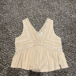 Aerie Cream Crochet Detail Sleeveless Blouse